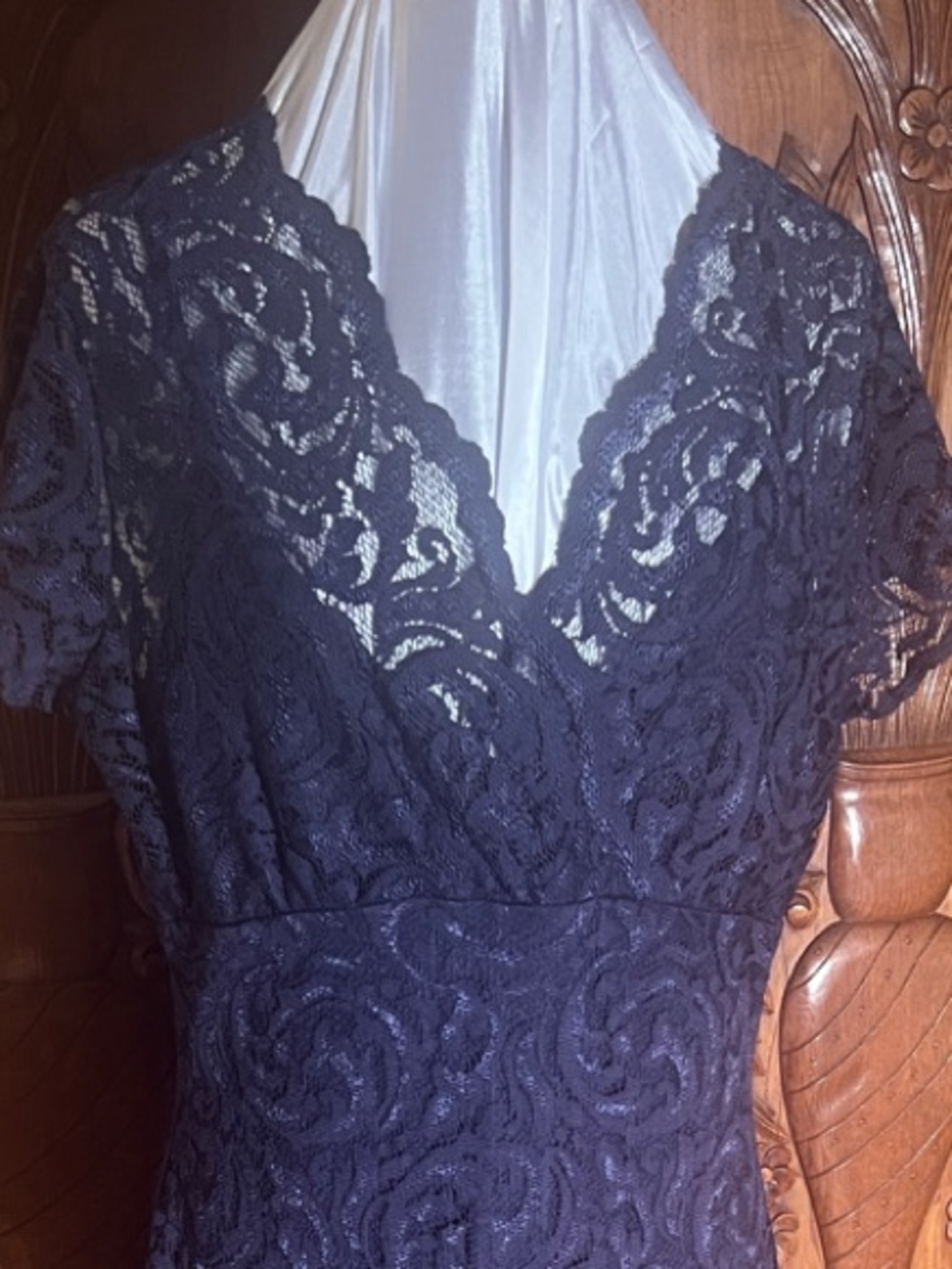 MARINA Navy Lace V-Neck Maxi Dress
